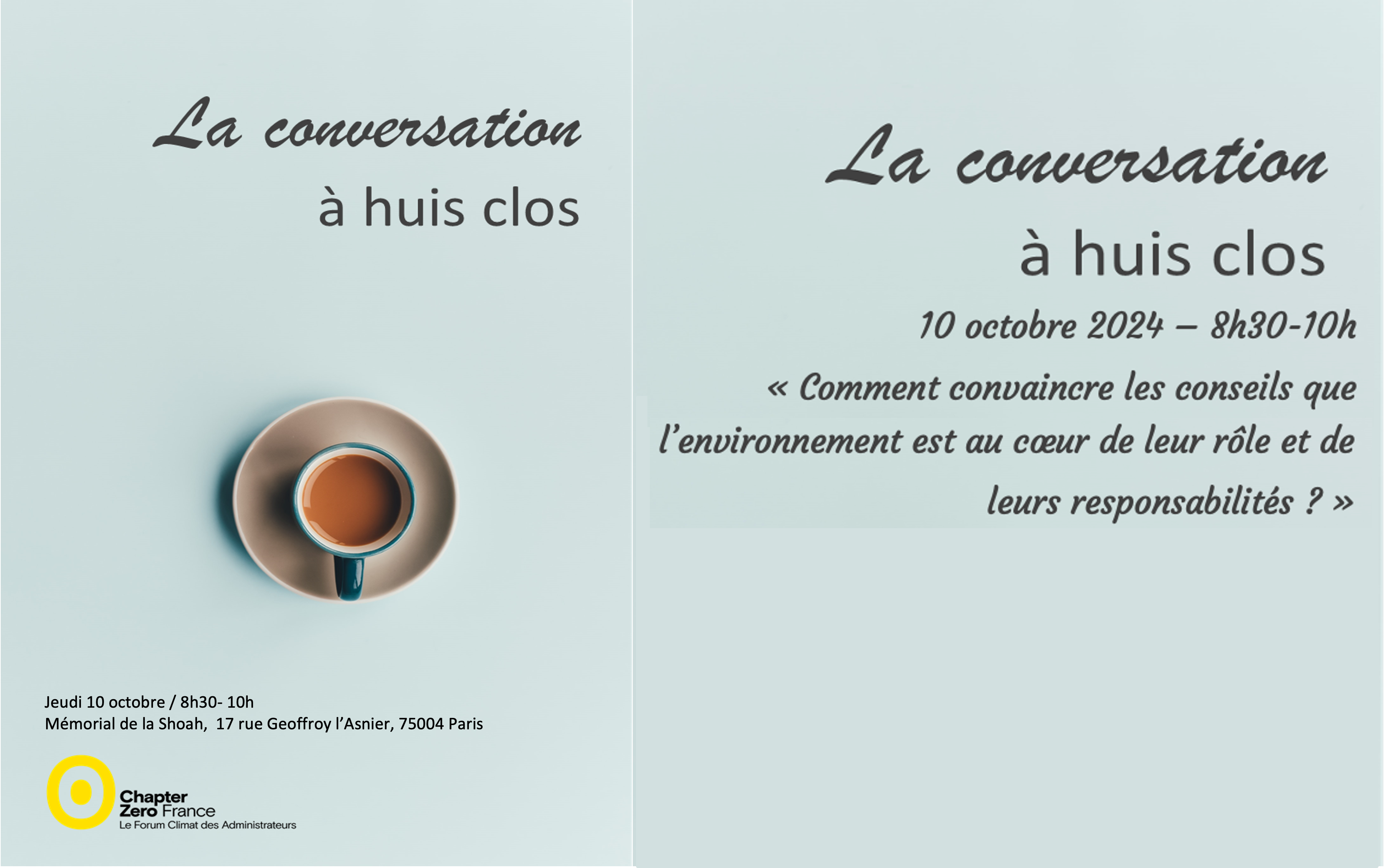 Conversation Huis Clos : Comment convaincre les conseils que l’environnement est au cœur de leur rôle et de leurs responsabilités ? – 10 octobre 2024 de 8h30 à 10h